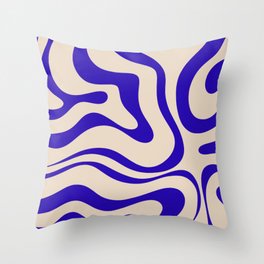 Modern Liquid Swirl Abstract Pattern Square in Cobalt Blue Throw Pillow