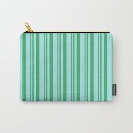 [ Thumbnail: Sea Green and Turquoise Colored Lined/Striped Pattern Carry-All Pouch ]