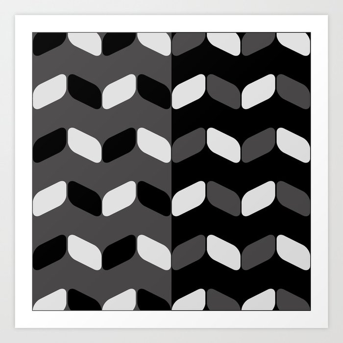 Vintage Diagonal Rectangles Black White Gray Art Print