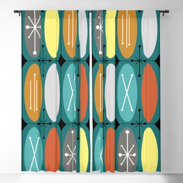 Atomic Era Ovals In Rows Teal Colorful Blackout Curtain