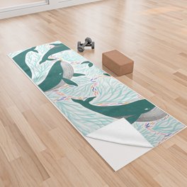 whale pattern in green & blue illustration Yoga Towel