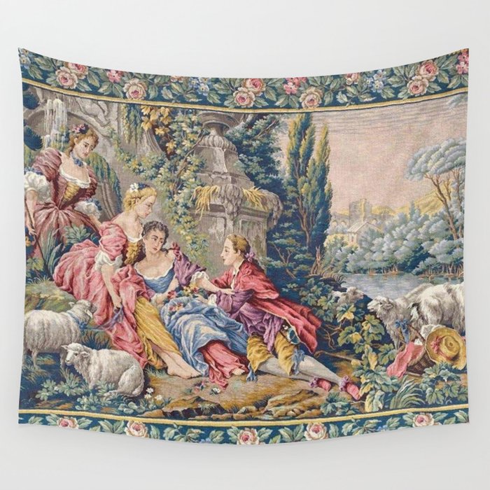 Antique Aubusson French Tapestry Romantic Garden Wall Tapestry
