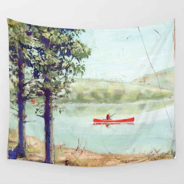 fishing in canoe Wall Tapestry by phil art guy