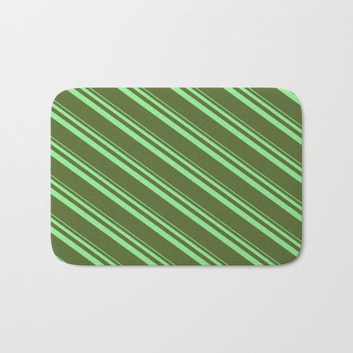 Light Green and Dark Olive Green Colored Lined/Striped Pattern Bath Mat