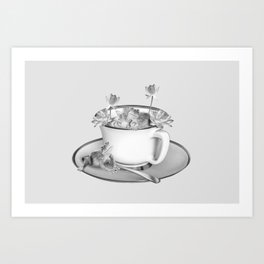 Coffee Cup Two Frogs Lotos Flower Art Print