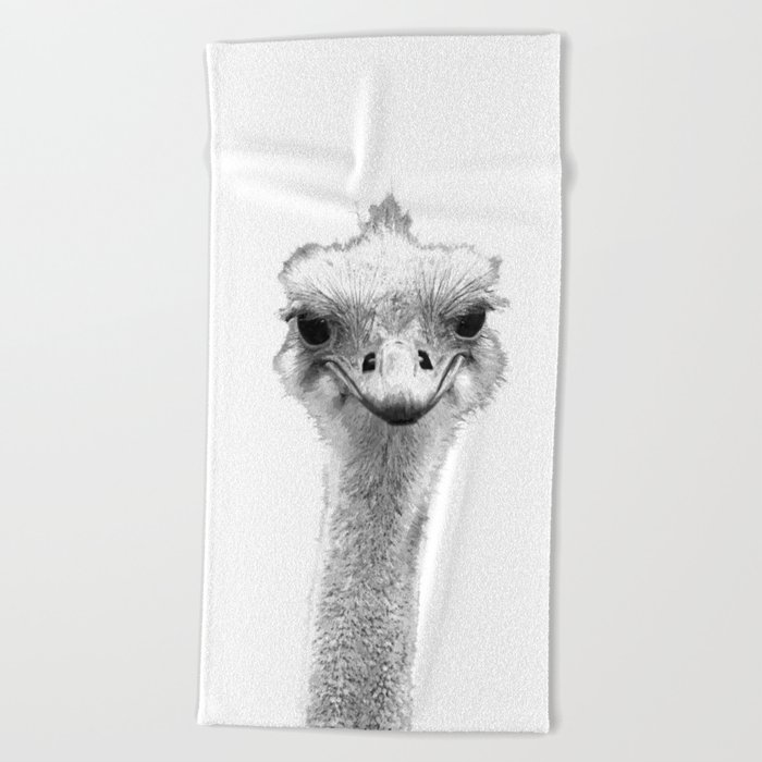 Black And White Ostrich Illustration Beach Towel By Alemi Society6