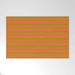 [ Thumbnail: Red and Dark Goldenrod Colored Lined/Striped Pattern Welcome Mat ]