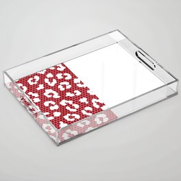 White Leopard Print Lace Vertical Split on Dark Red Acrylic Tray