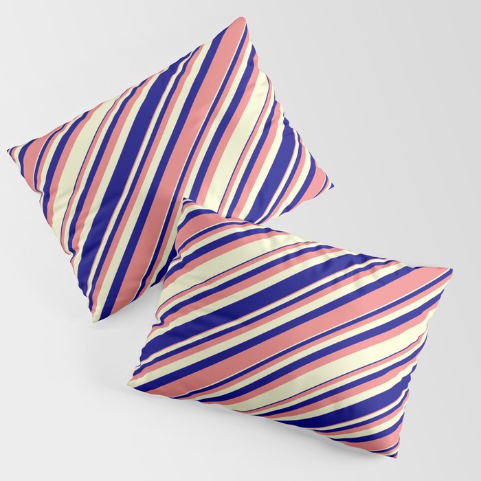 Light Coral, Light Yellow, and Blue Colored Lined/Striped Pattern Pillow Sham