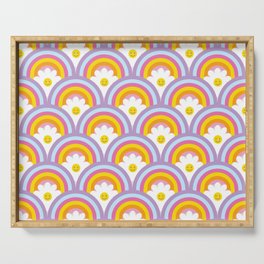 Retro Rainbows and Smiling Flowers. 90s Psychedelic Pattern Serving Tray