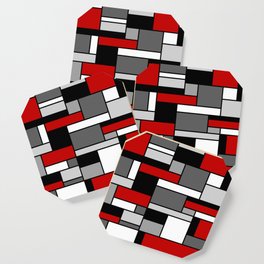 Mid Century Modern Color Blocks in Red, Gray, Black and White Coaster