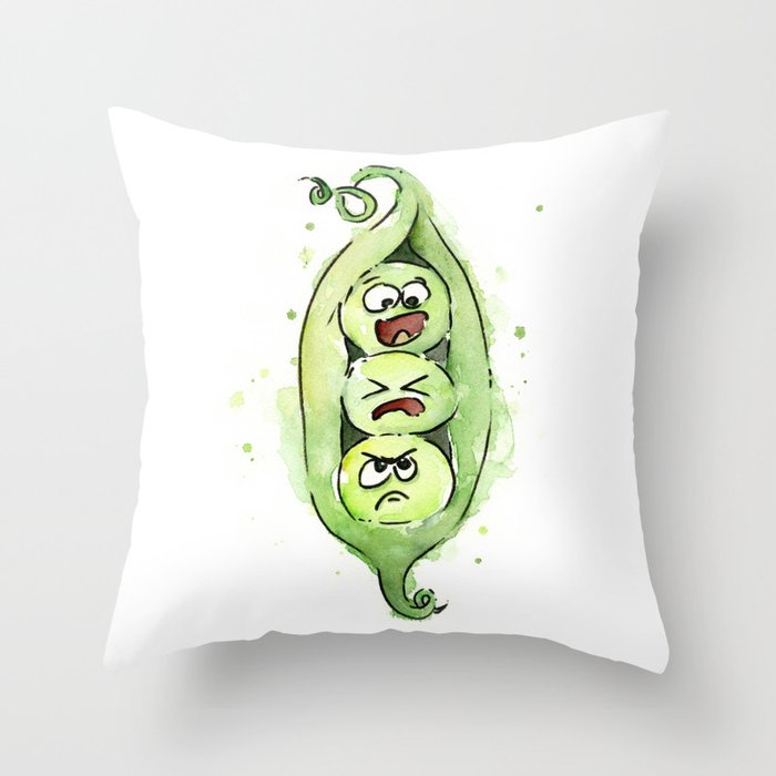 Peas in a Pod Funny Whimsical Siblings Watercolor Throw Pillow