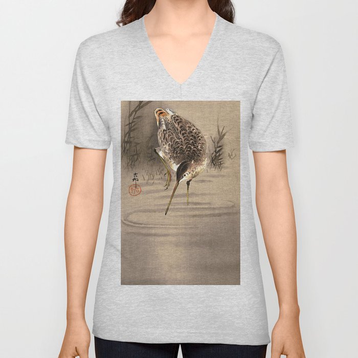 Snipe in Water by Ohara Koson V Neck T Shirt