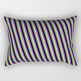 [ Thumbnail: Dark Orchid, Light Blue, Green, and Black Colored Lines Pattern Rectangular Pillow ]