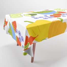 Retro Modern Summer Fruits and Vegetables White Tablecloth