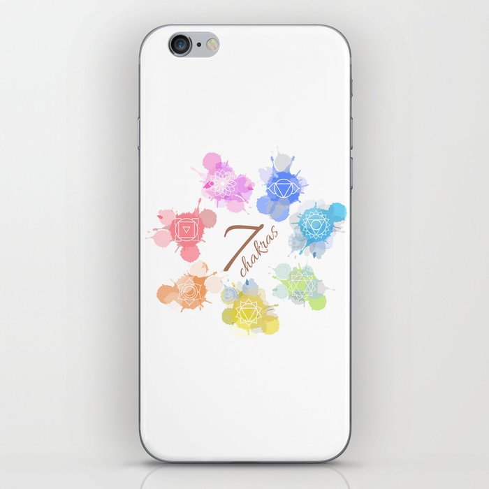 Meditation aura and the seven chakras symbols watercolor doodle iPhone Skin