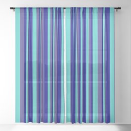 [ Thumbnail: Dark Blue, Dark Slate Blue & Turquoise Colored Pattern of Stripes Sheer Curtain ]