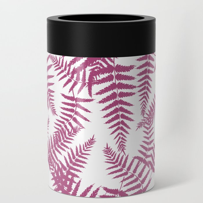 Magenta Silhouette Fern Leaves Pattern Can Cooler