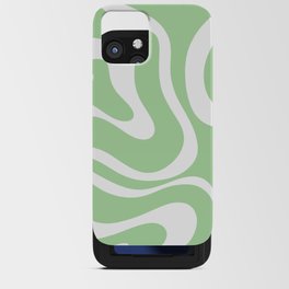 Modern Retro Liquid Swirl Abstract Pattern in Light Matcha Tea Green and White iPhone Card Case