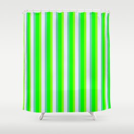 [ Thumbnail: Lime, Aquamarine, Lavender & Chartreuse Colored Lined/Striped Pattern Shower Curtain ]
