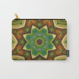 Papaya / Green Amber Gold Red Brown Plant Fruit,Geometric Abstract Mandala Carry-All Pouch