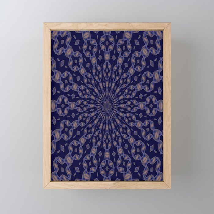 Radial Pattern In Blue and Pale Peach Framed Mini Art Print