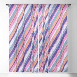 [ Thumbnail: Colorful Lavender, Blue, Coral, Dark Blue, and Hot Pink Colored Lines/Stripes Pattern Sheer Curtain ]