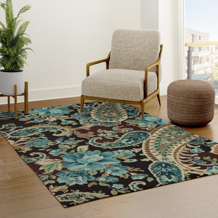 paisley rug boteh rug brown area rug personalized area rug Paisley area rug brown floral paisley custom area rug floral accent rug
