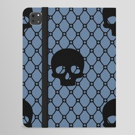 Black skulls Lace Gothic Pattern on Slate Blue iPad Folio Case