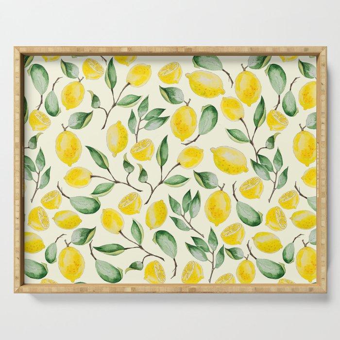 Watercolor Lemon Pattern Serving Tray