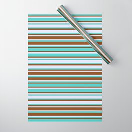 [ Thumbnail: Lavender, Turquoise, and Brown Colored Lines Pattern Wrapping Paper ]