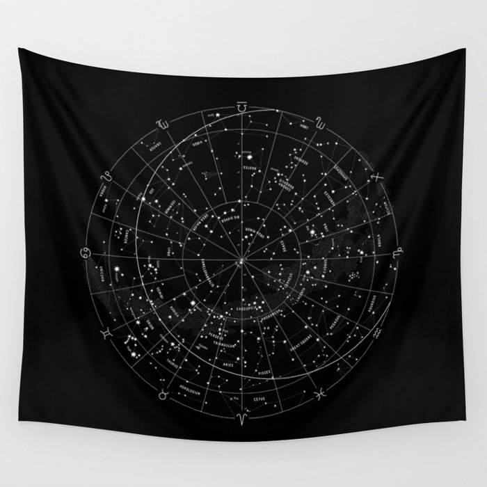 Constellation Map - Black & White Wall Tapestry