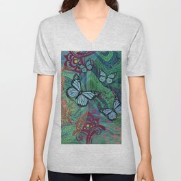 Mandala Butterfly marbled watercolor Graphic V Neck T Shirt