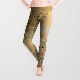 Japanese Edo Period Six-Panel Gold Leaf Screen - Spring and Autumn Flowers Leggings