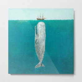 The Whale - Full Length  Metal Print | Curated, Thewhale, Vintage, Drawing, Whale, Thefanbrothers, Sea, Blue, Ocean, Graphite 