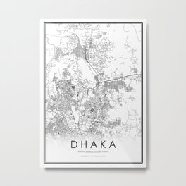 Dhaka City Map Bangladesh White and Black Metal Print | Vector, Abastract, Linemap, Grpahic, Pattern, Illustration, Bangladesh, Roadmap, Dhaka, Design 