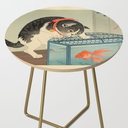 Cat with a Goldfish Bowl - Vintage Japanese Print Side Table