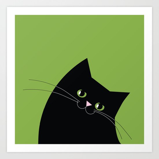 Black Cat and Color of the Year 2017, Greenery Art Print