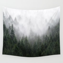 Home Is A Feeling // Wild Romantic Misty Fairytale Wilderness Forest With Trees Covered In Fog Wall Tapestry