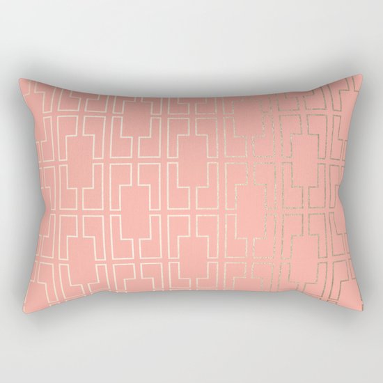 Simply Mid-Century in White Gold Sands on Salmon Pink Rectangular Pillow