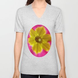 Pink and Yellow Primrose Macro V Neck T Shirt