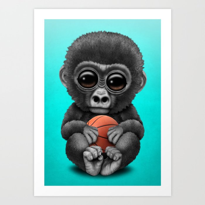 Cute Baby Gorilla Playing With Basketball Art Print By Jeffbartels