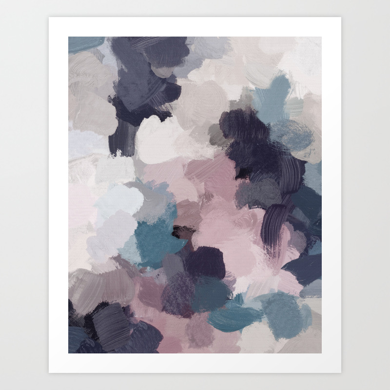 Teal Indigo Lavender Abstract Wall Art Feminine Painting Print