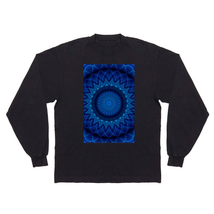 Mandala in dark and light blue tones Long Sleeve T Shirt