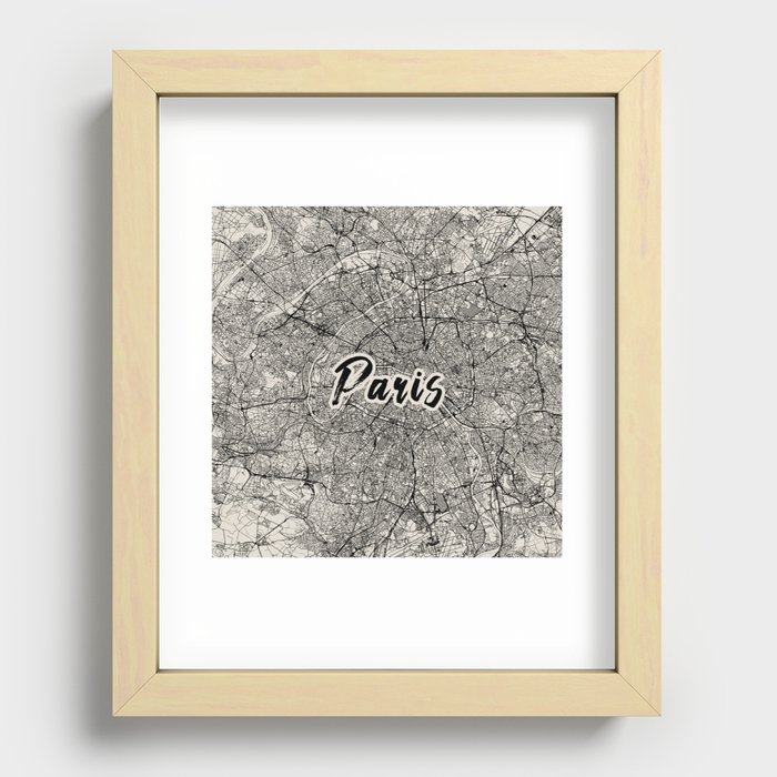 PARIS - Black and White City Map Recessed Framed Print