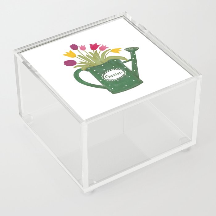 Green watering can with colorful spring bouquet Acrylic Box