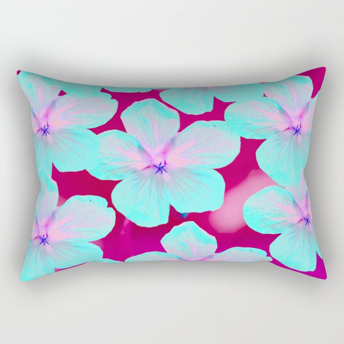 Turquoise Retro Flowers On Pink Background #decor #society6 #buyart Rectangular Pillow