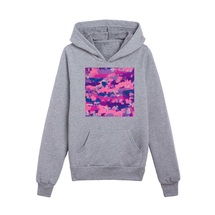 Pink and Purple Abstract Painting with Glitter and Pearly Metallics Kids Pullover Hoodie