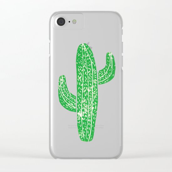Linocut Cacti Green Clear iPhone Case