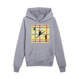 Dancing like Piet Mondrian - New York City I. Red, yellow, and Blue lines on the light green background Kids Pullover Hoodies